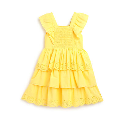 Girls Medium Yellow Solid Sleeveless Dress